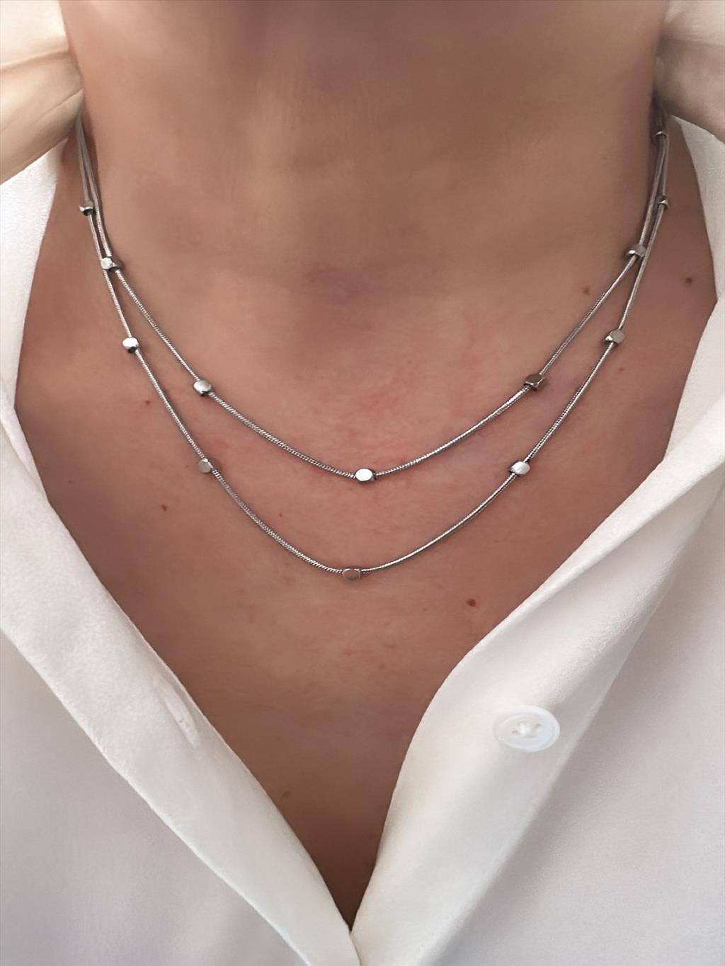 ÇELİK 2'li Kare Küp Silver Kolye+i