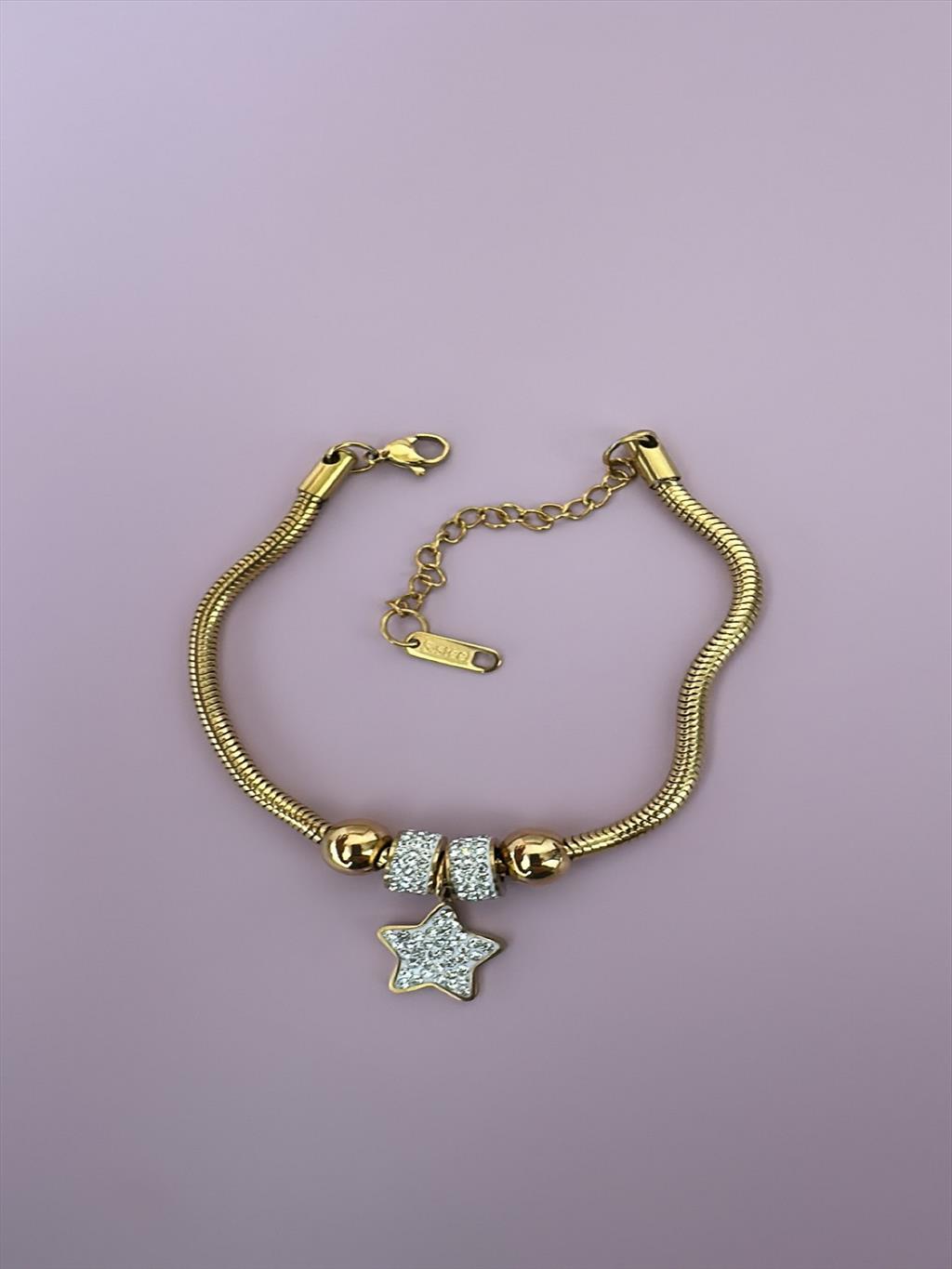 ÇELİK Zirkon Yıldız Charmlı Gold Bileklik 