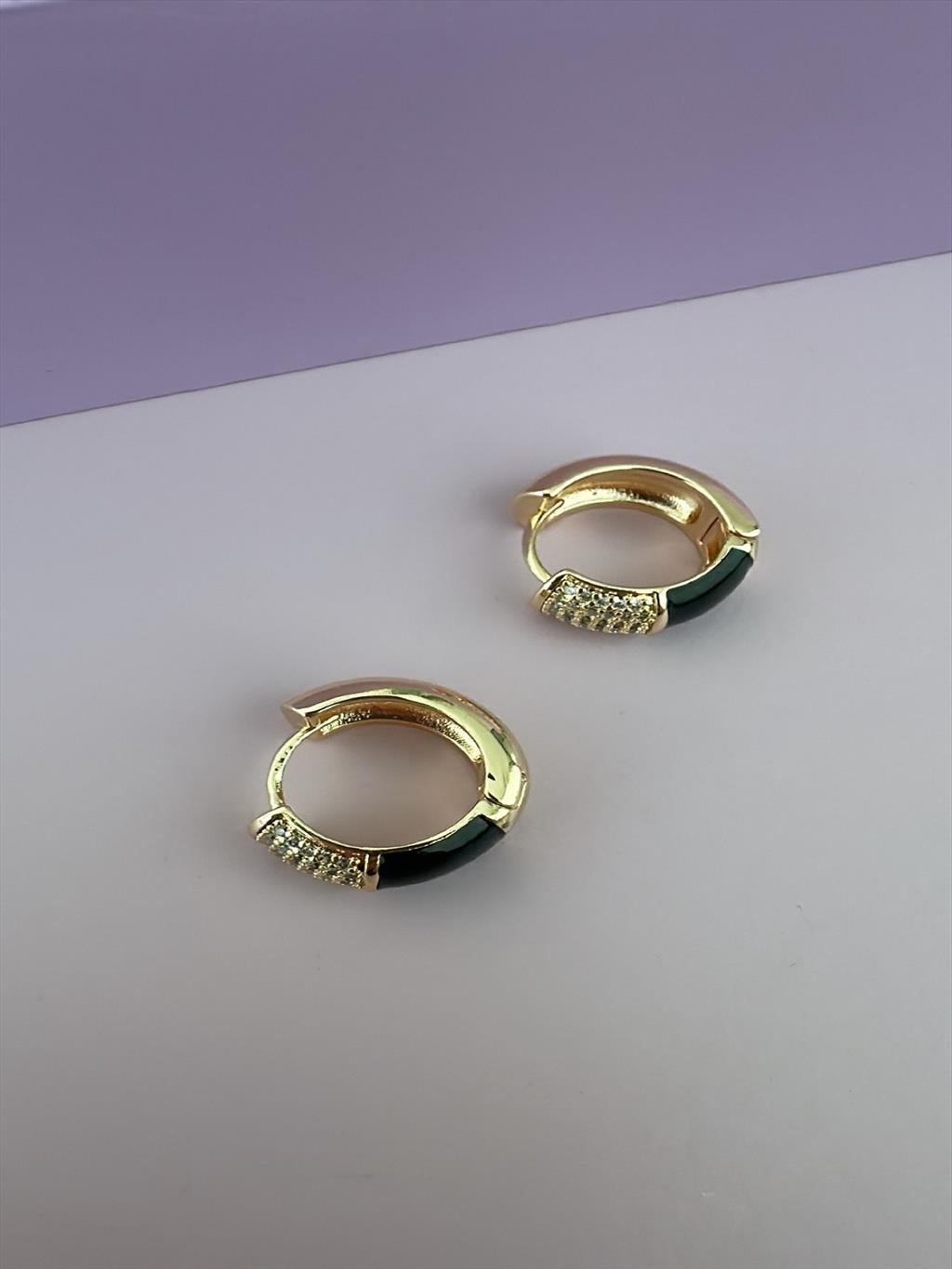 RODYUM Zirkon Siyah Gold Küpe+i