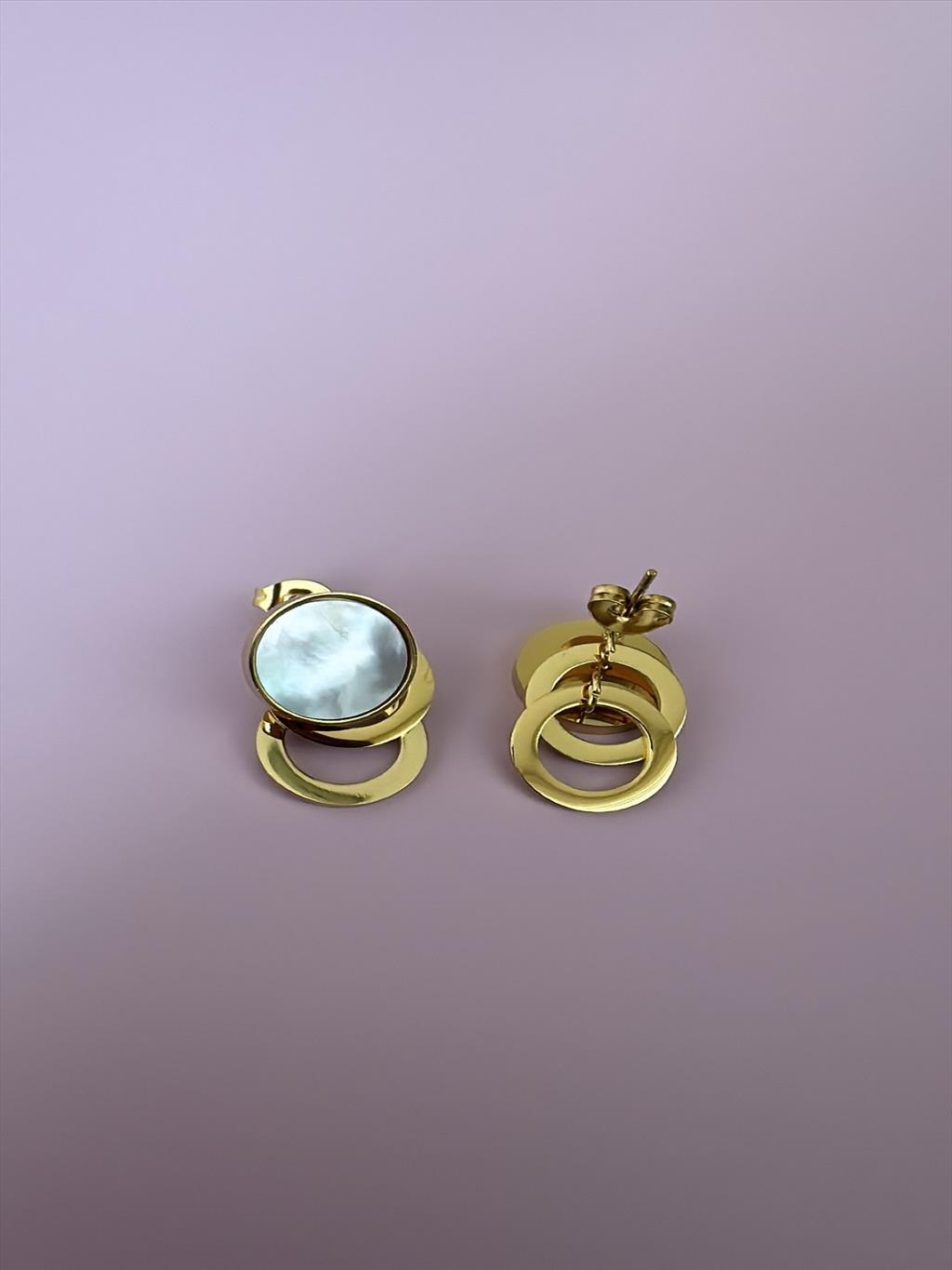 ÇELİK Pileli Sedef Daire Gold Küpe+i