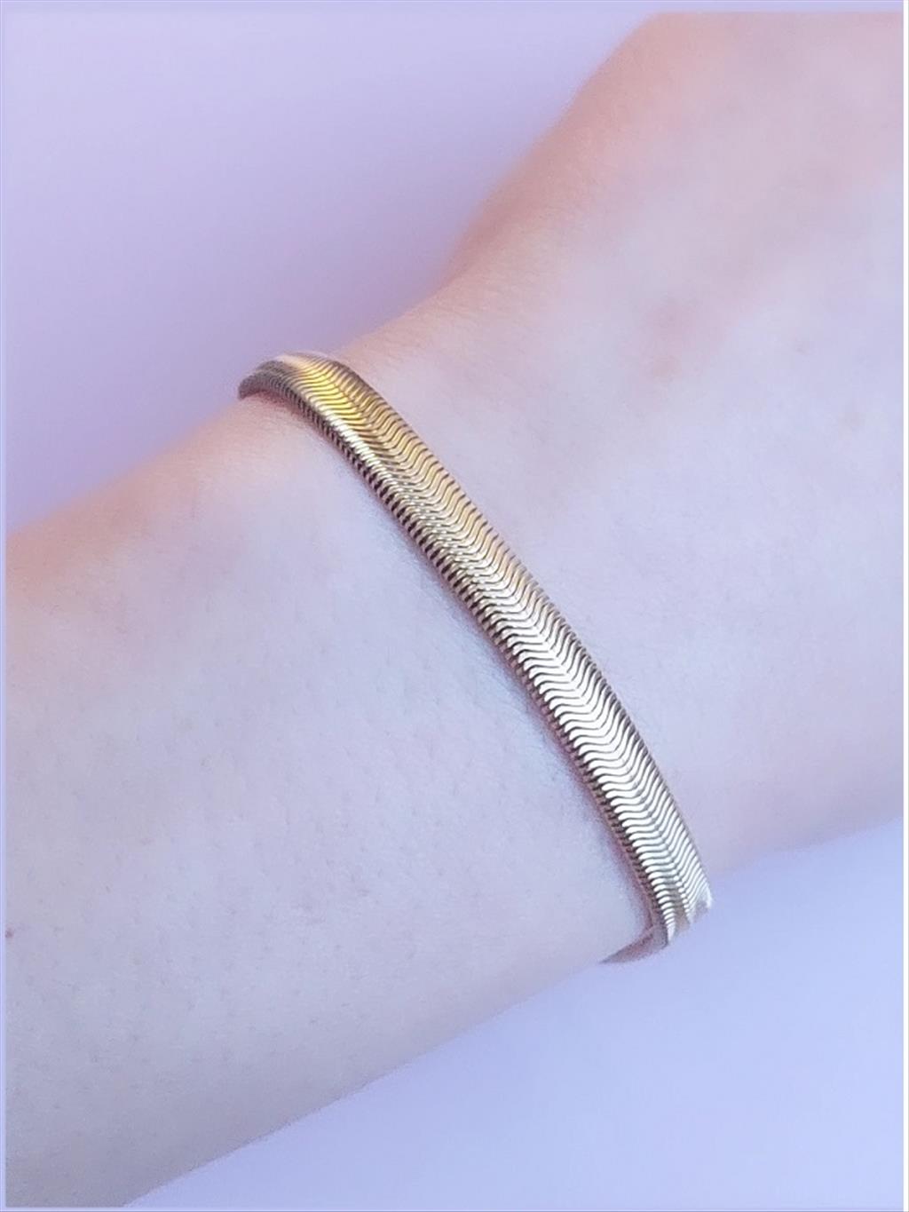 ÇELİK Kalın Yassı Gold Bileklik (Kalınlık: 5mm / Uzunluk: 16-21cm)+i