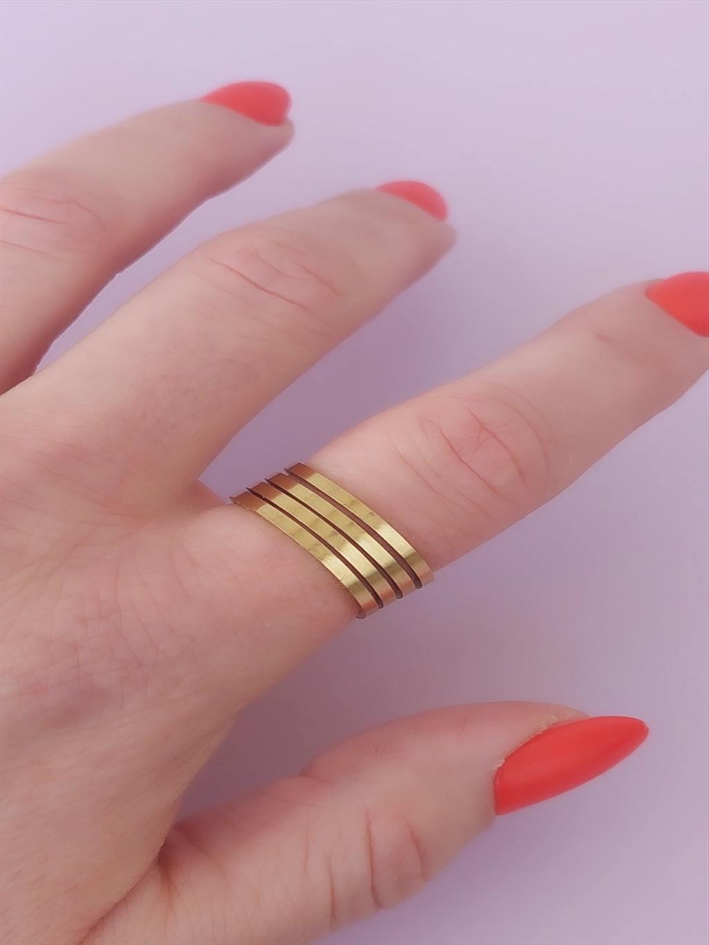 ÇELİK Çizgi Modelli Gold Yüzük+i