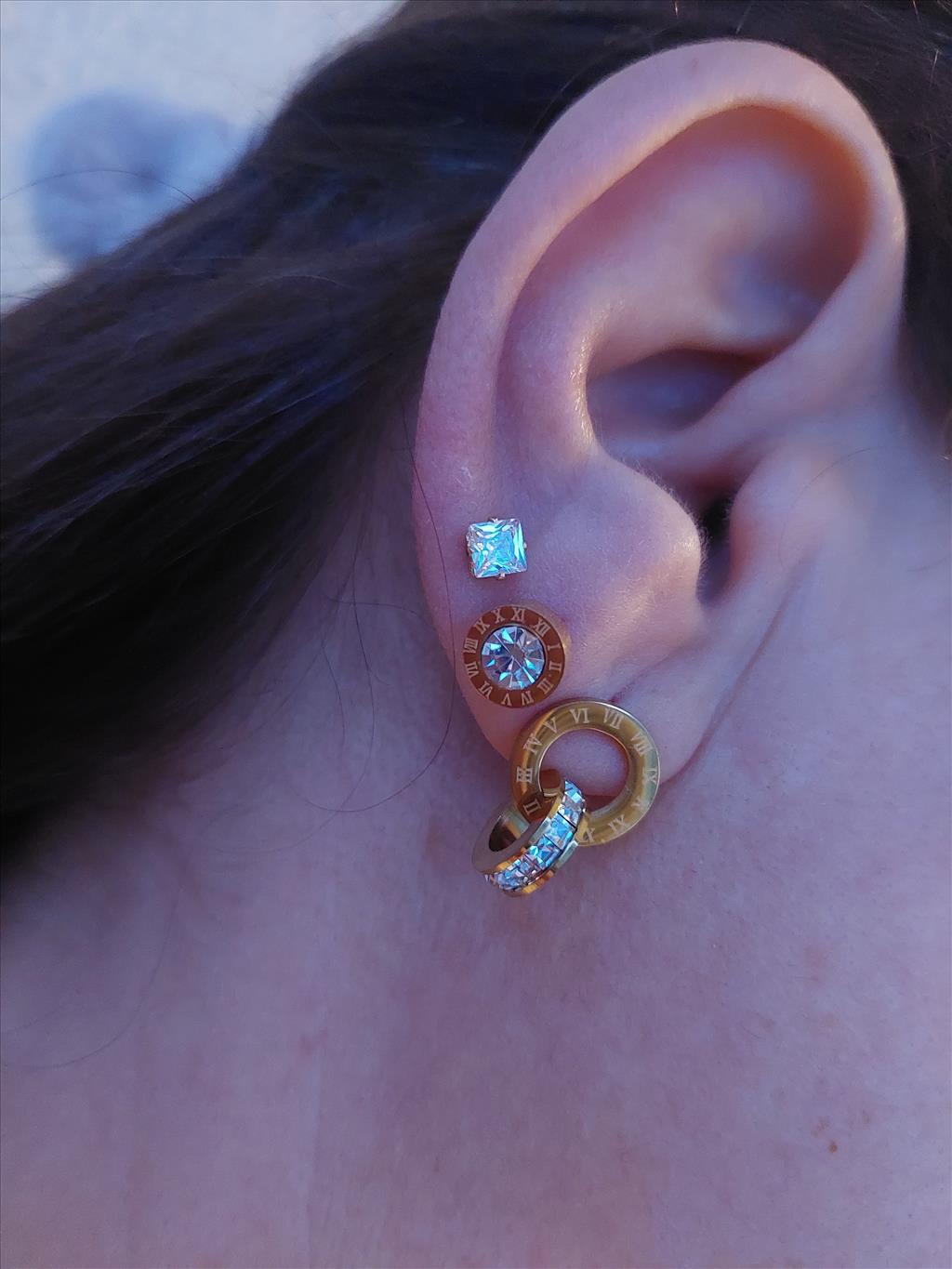 ÇELİK Mini Zirkon Roma Rakam Gold Küpe+i