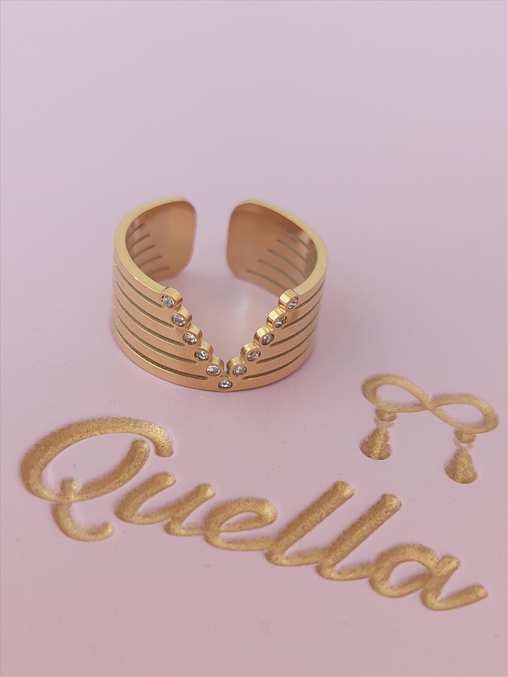 ÇELİK V Model Taşlı Gold Yüzük 