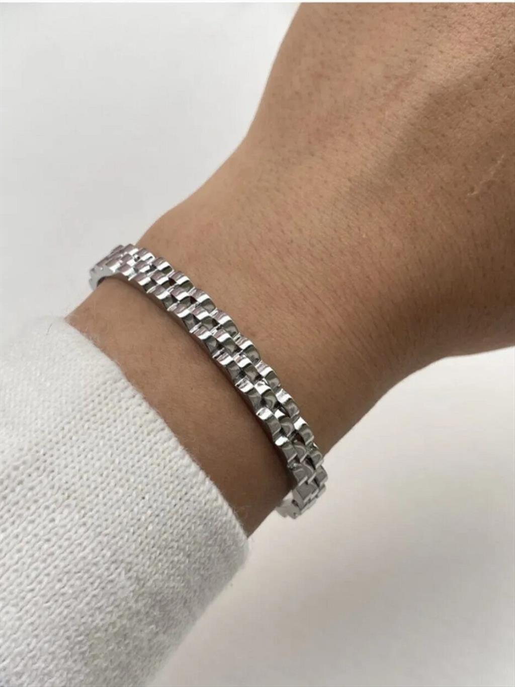 ÇELİK Kare Küp Geçmeli Silver Kelepçe (Çap: 6 cm)