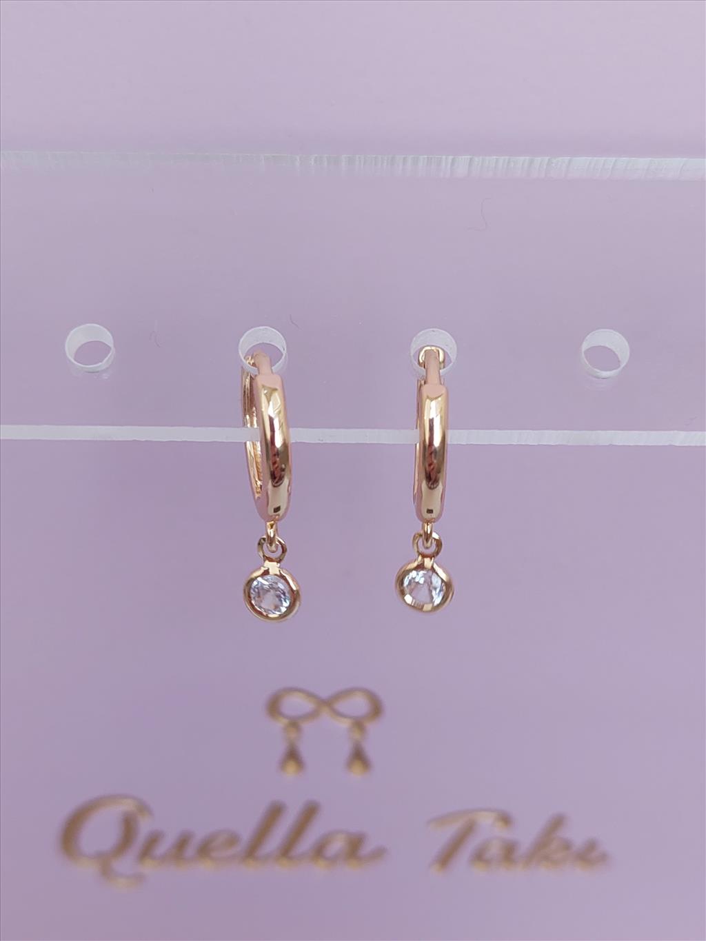 ÖZEL SERİ Sallantılı Tek Taş Gold Küpe