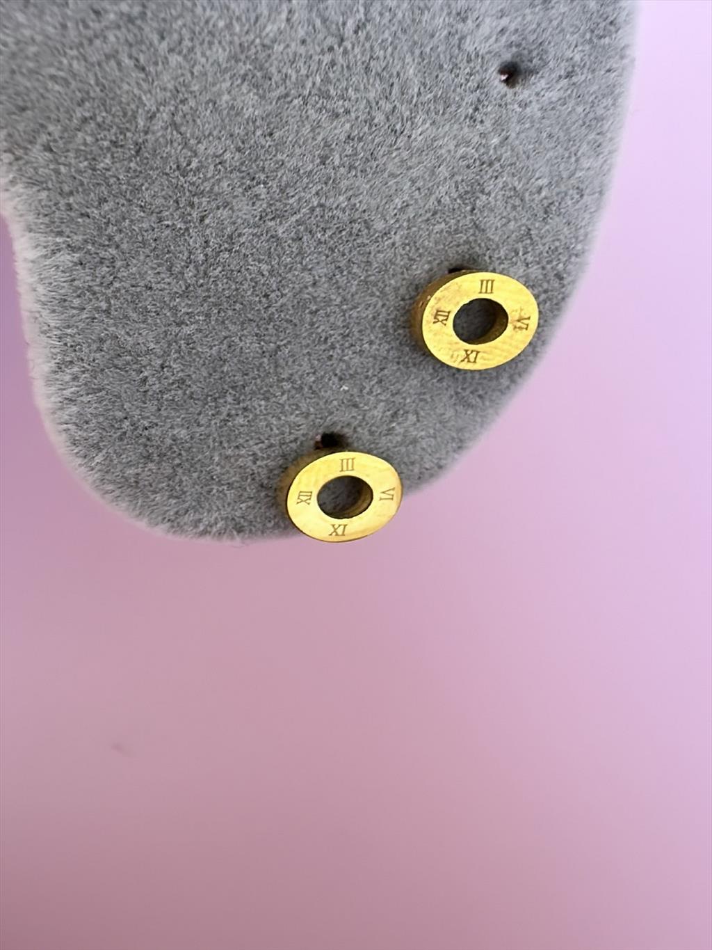 ÇELİK Mini Halka Roma Rakam Gold Küpe