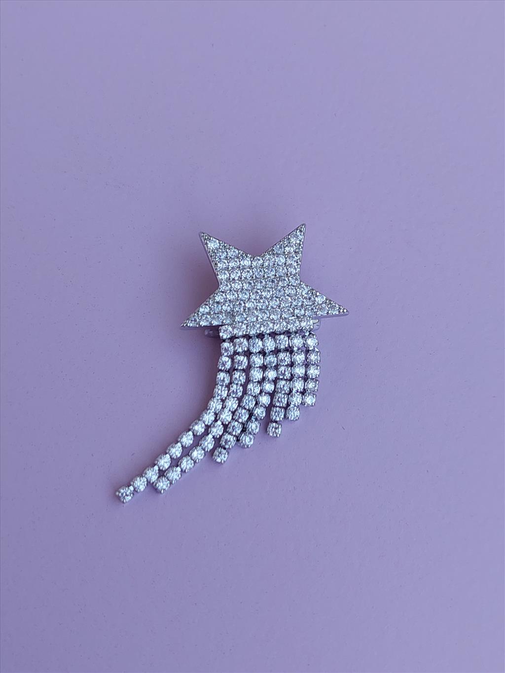 Zirkon Taş Yıldız Silver Broş
