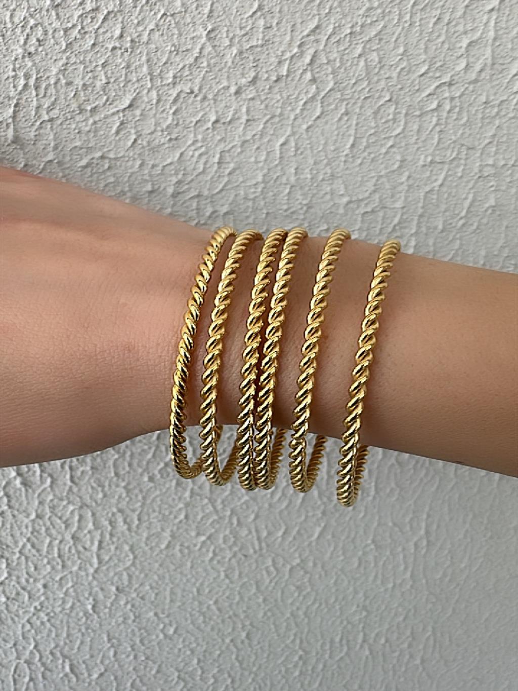 ÇELİK İnce Burma Gold Bilezik (Çap : 6,5 cm/Ölçü : 22 cm)+i