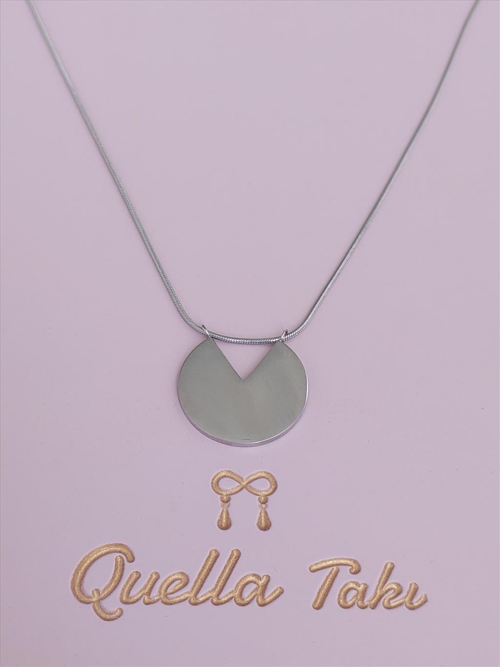 ÇELİK Uzun Kesik Daire Silver Kolye(Uzunluk 60-65 cm)