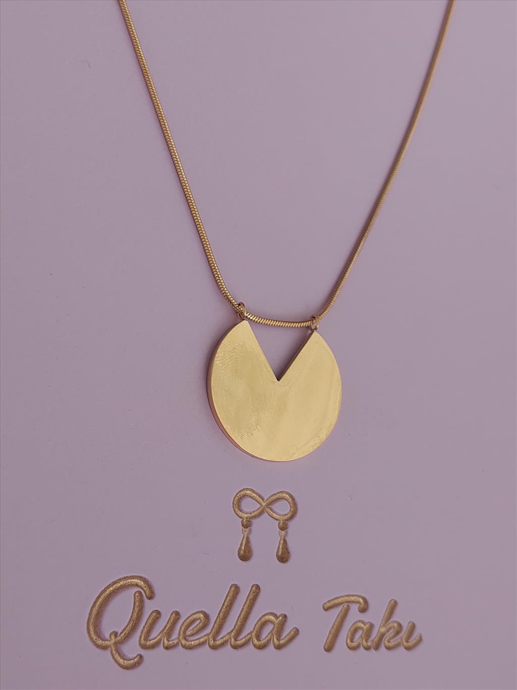 ÇELİK Uzun Kesik Daire Gold Kolye(Uzunluk 60-65 cm)+i