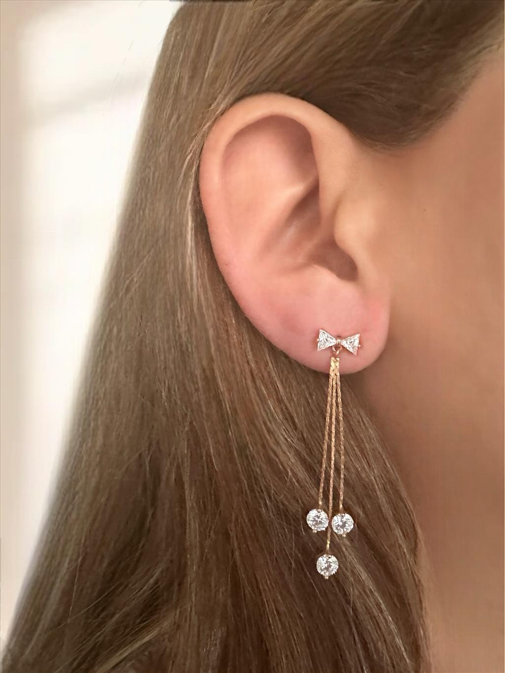 XUPİNG Zirkon Taş Fiyonk Sallantılı Soft Rose-Gold Küpe