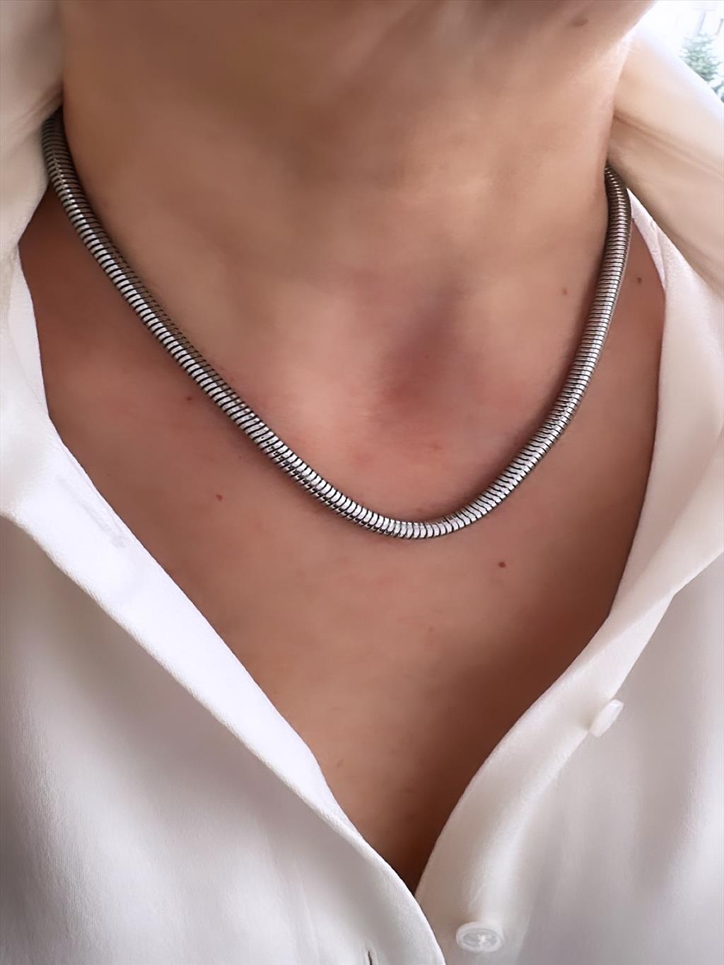 ÇELİK Kalın Silindir Silver Kolye+i