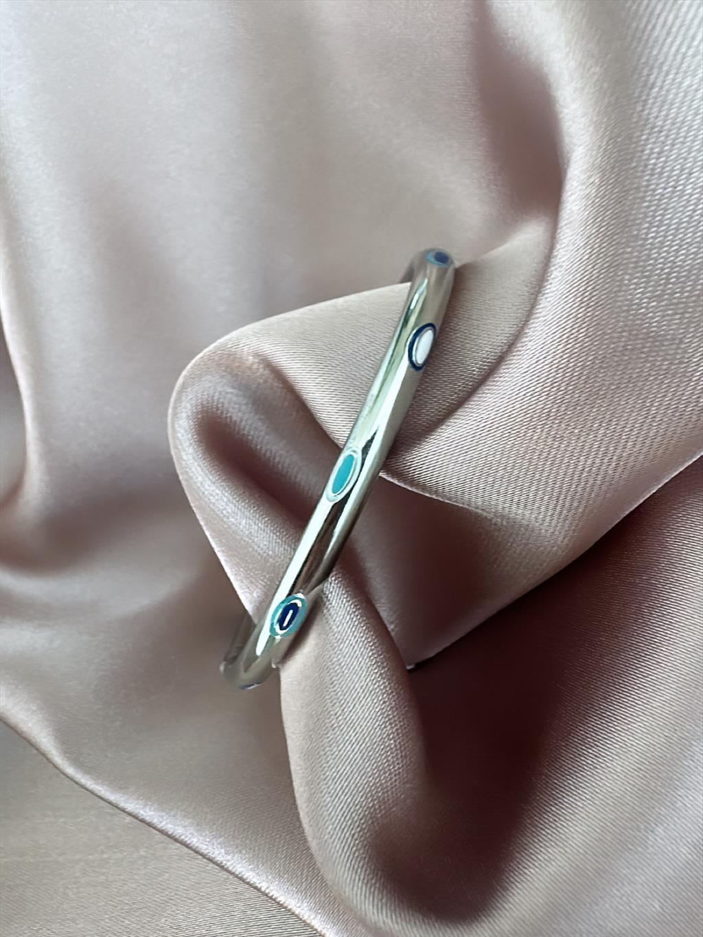 ÇELİK ince Nazar Desen Silver Kelepçe Bileklik (Çap: 6cm. Çevresi: 19cm)+i