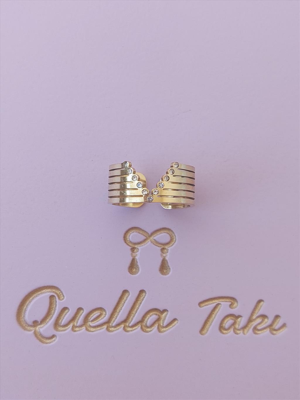 ÇELİK V Model Taşlı Gold Yüzük +i