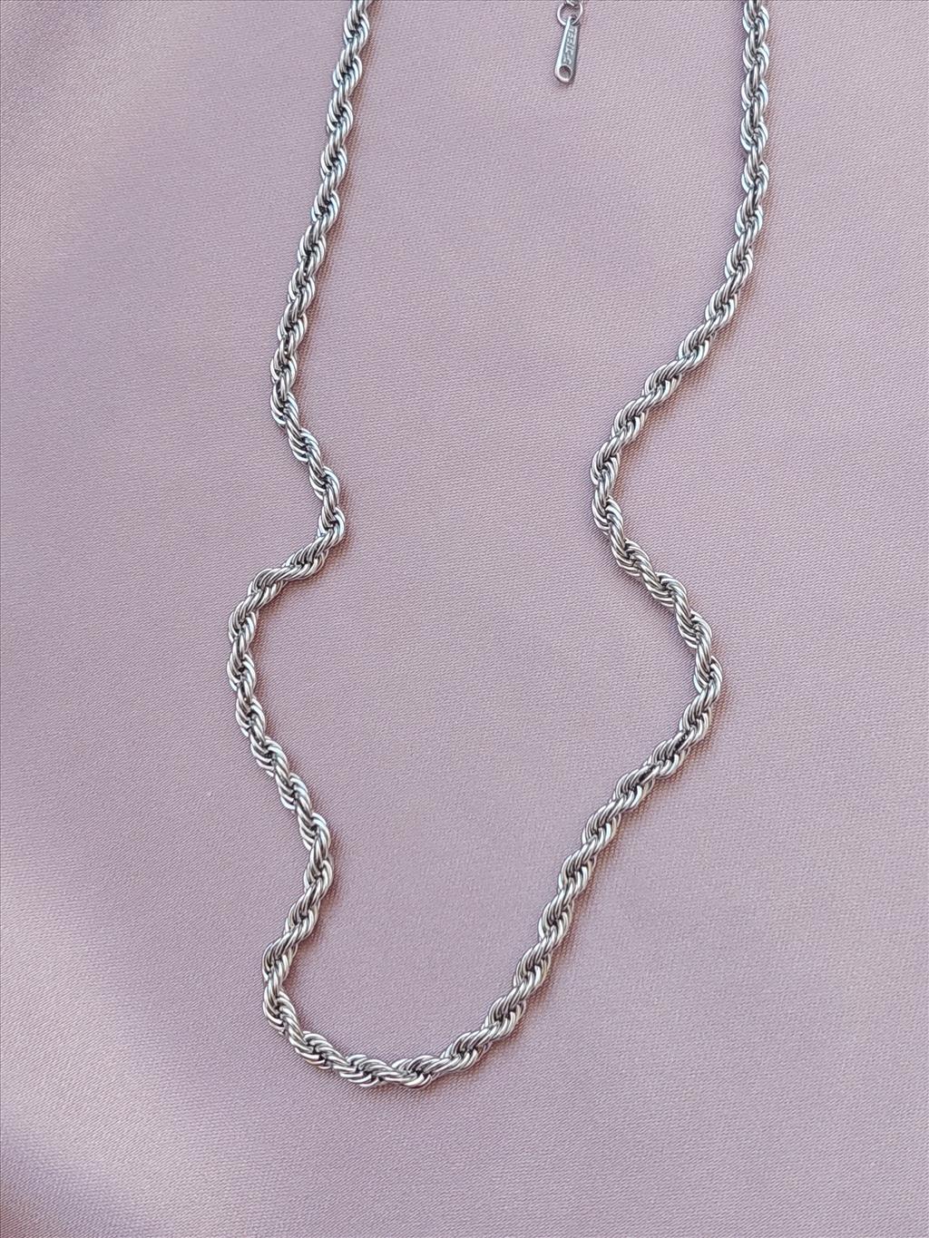 ÇELİK Burgu Silver Kolye (Kalınlık : 3 mm/Uzunluk 40-45 cm)