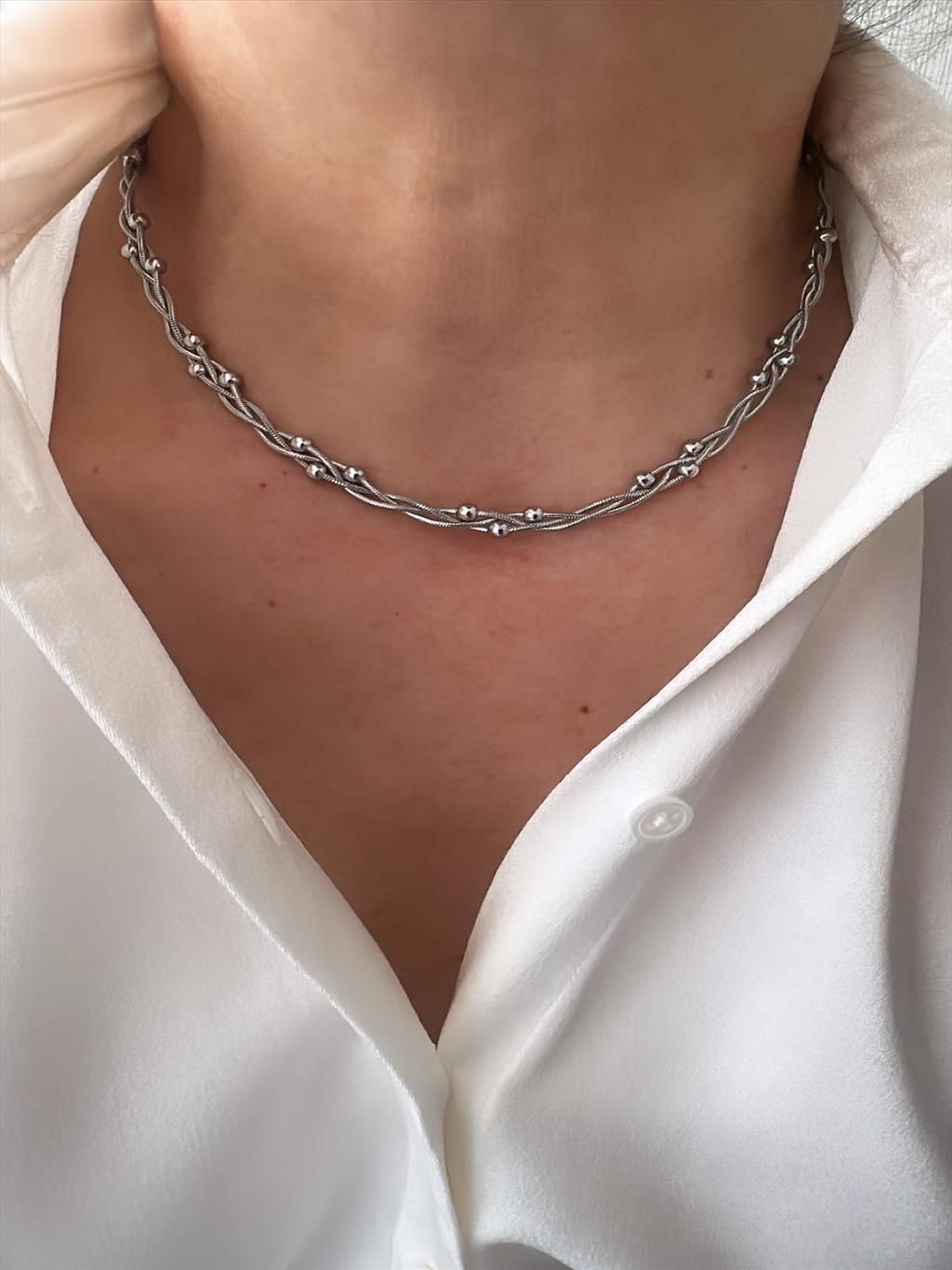 ÇELİK Sarmal Topçuk Silver Kolye+i