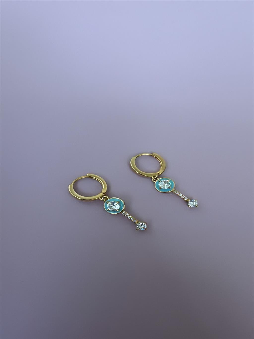 925 S Silver Post Zirkon Mavi Gold Küpe