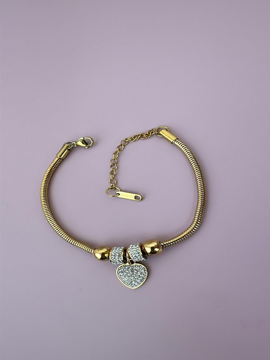 ÇELİK Zirkon Kalp Charmlı Gold Bileklik 