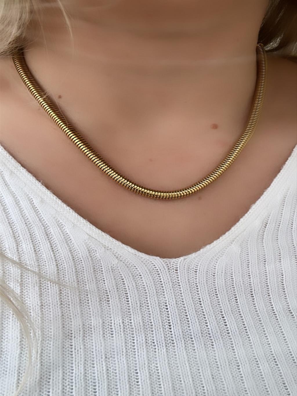 ÇELİK Kalın Silindir Gold Kolye+i
