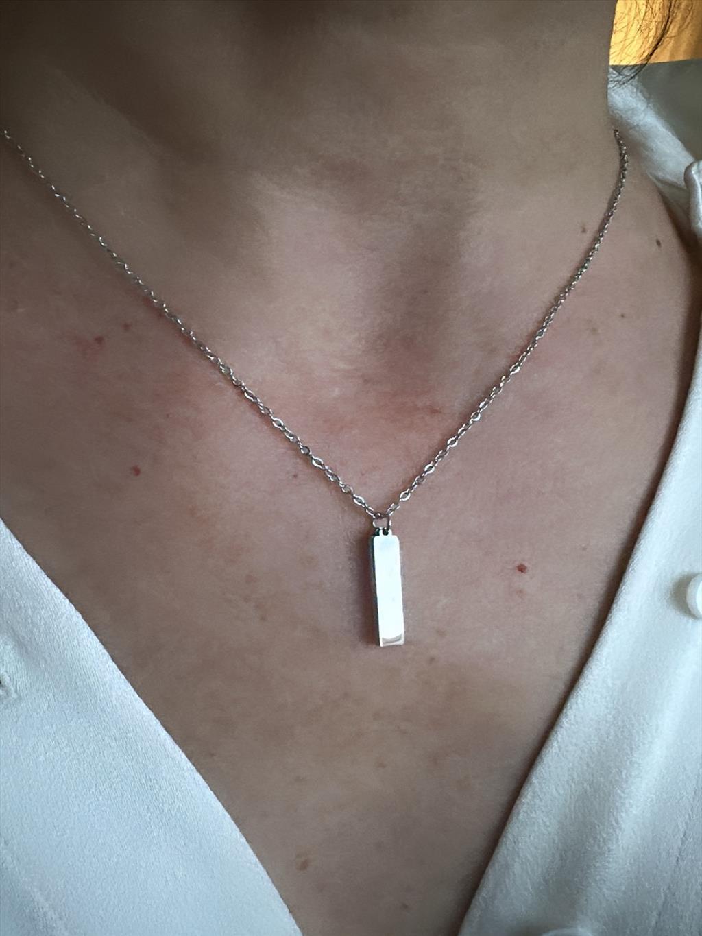 ÇELİK Taşlı Dik Plaka Silver Kolye+i