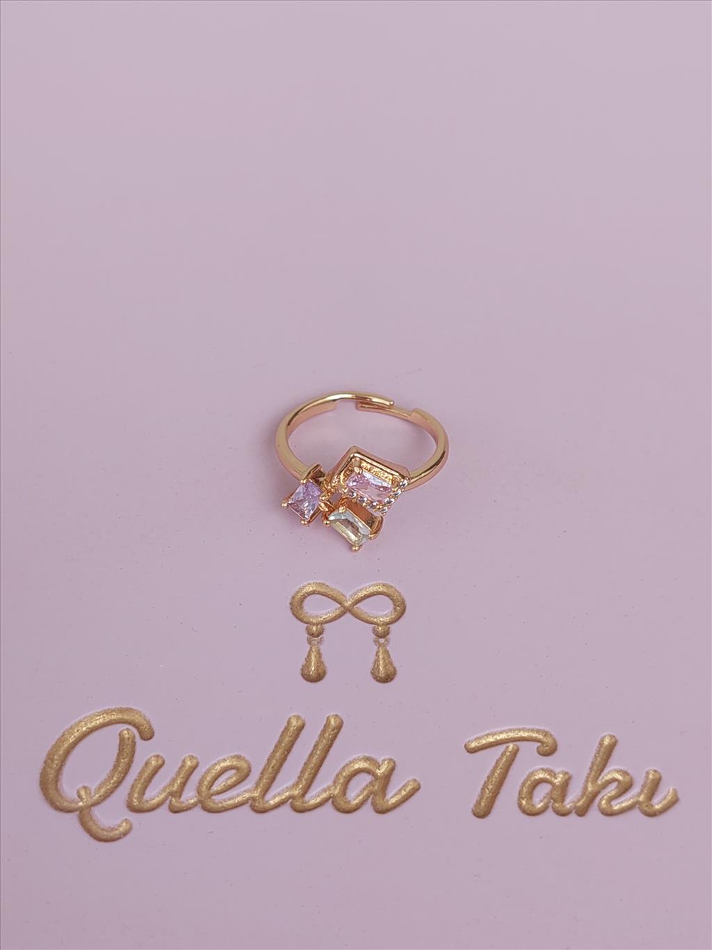 ÖZEL SERİ Renkli Zirkon Şekilli Gold Yüzük (Ayarlanabilir)+i