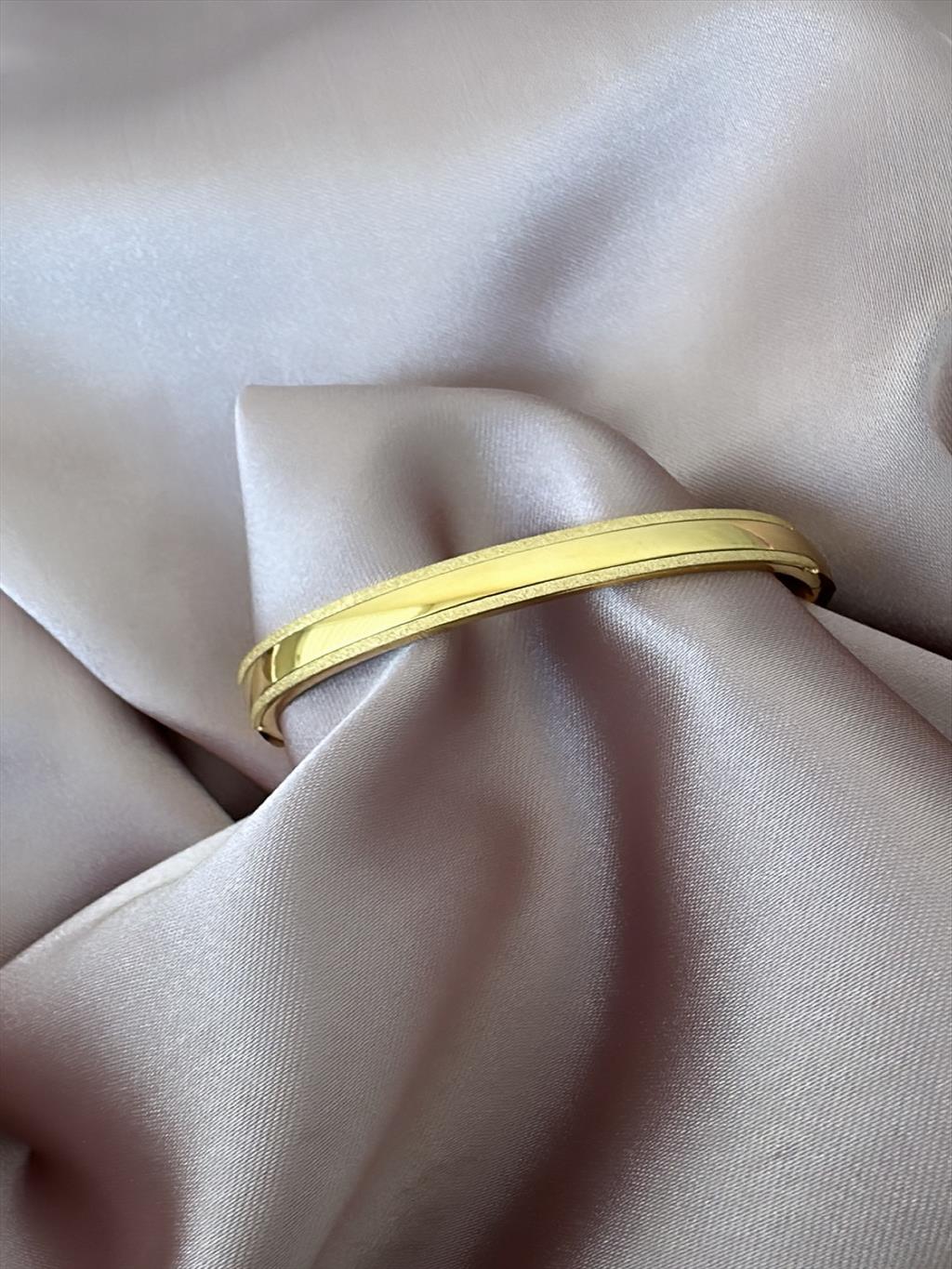 ÇELİK Çift Sim Düz Gold  Kelepçe Bileklik (Çap: 6cm-Çevresi: 19cm)+i