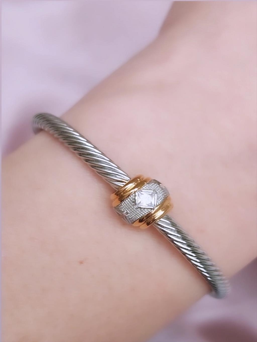 ÖZEL SERİ Zirkon Taş Topçuk Silver-Gold Bileklik (Ayarlanabilir)+i