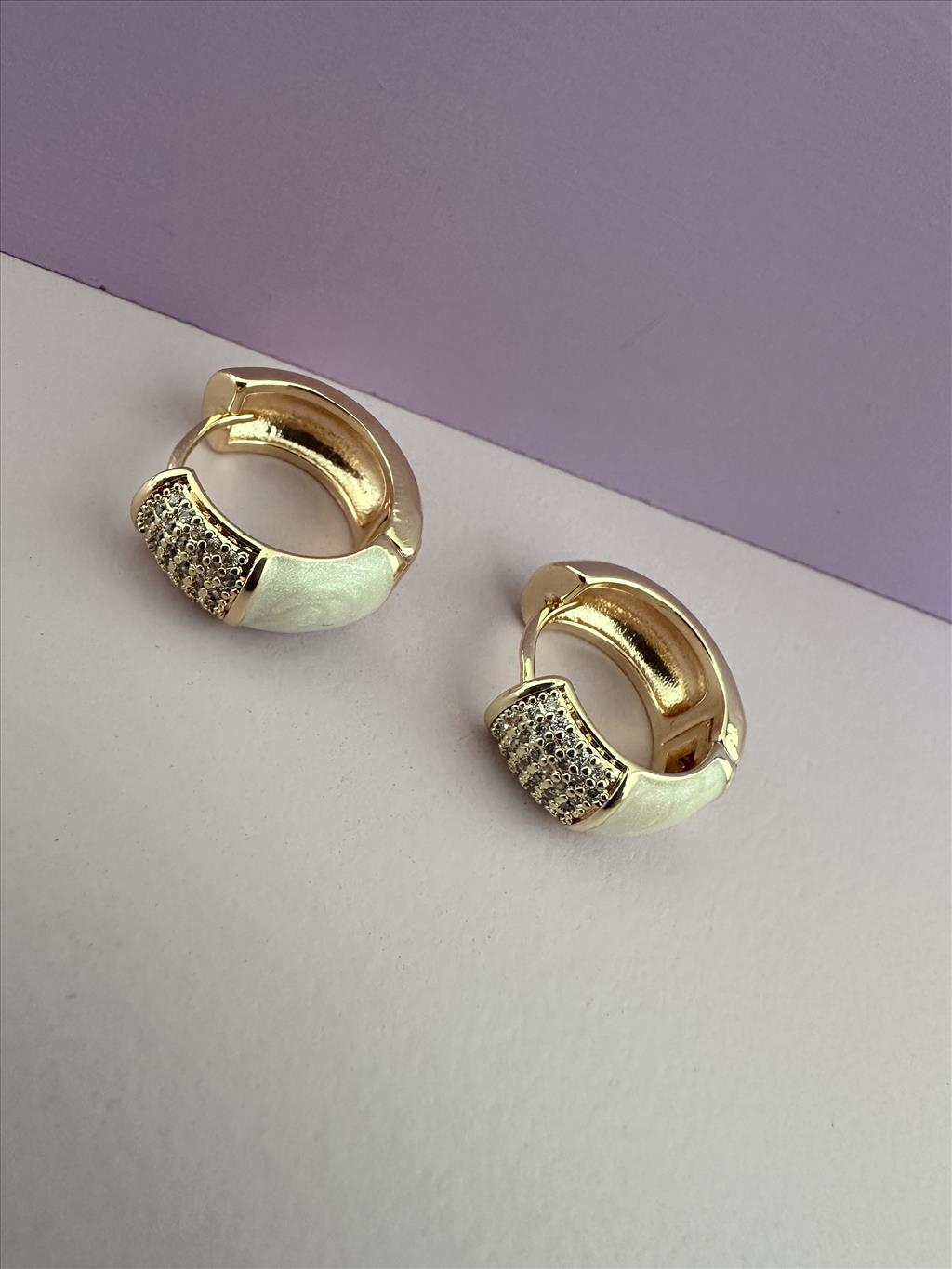 RODYUM Zirkon Beyaz Gold Küpe+i