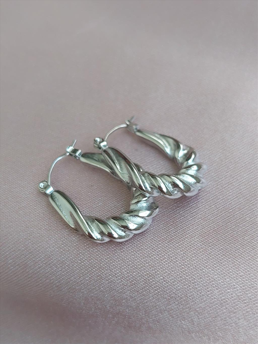 ÇELİK Oval Burgu Silver Küpe+i