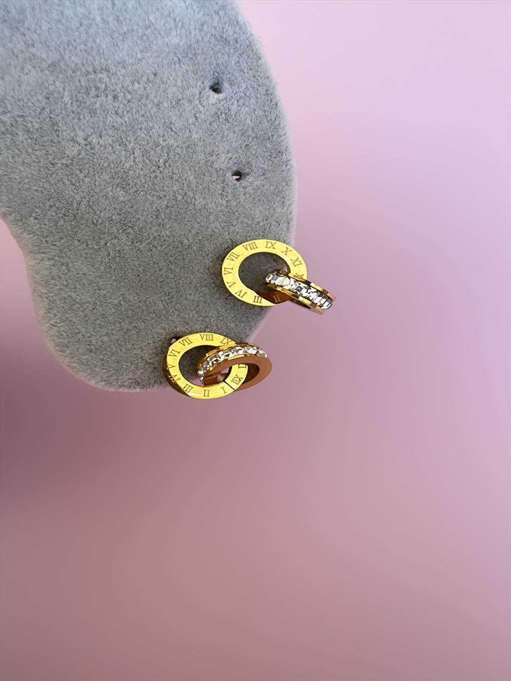 ÇELİK İçiçe Geçmeli Halka Gold Küpe