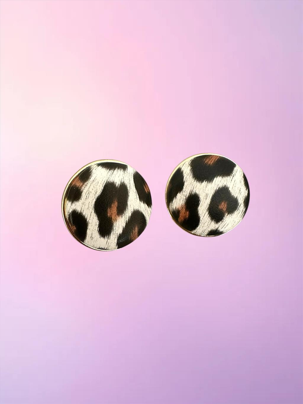 ÖZEL SERİ Yuvarlak Leopar Desenli Gold Küpe+i