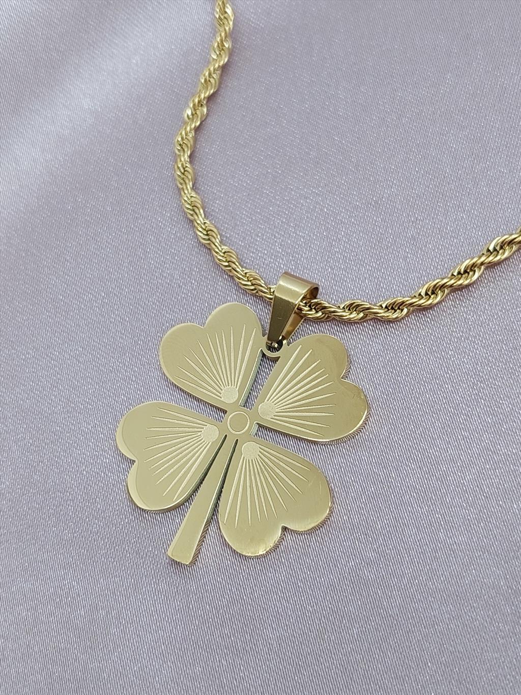 ÇELİK Burgu Zincir Gold Yonca Kolye(60-65cm/2 mm)