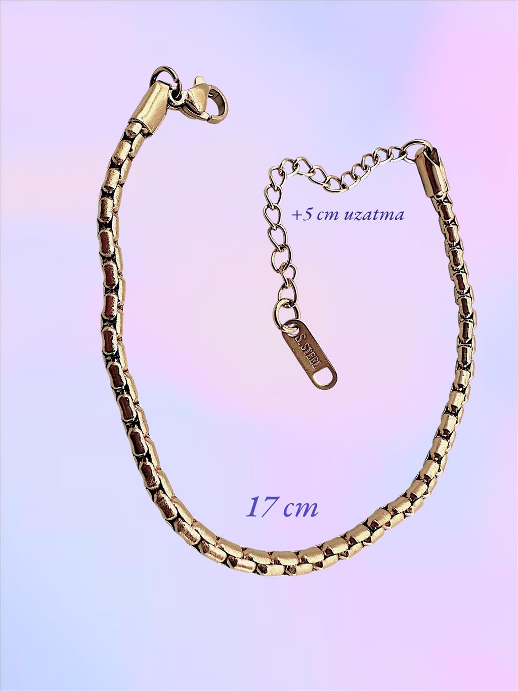 ÇELİK Mini Kare Geçmeli Gold Bileklik+i