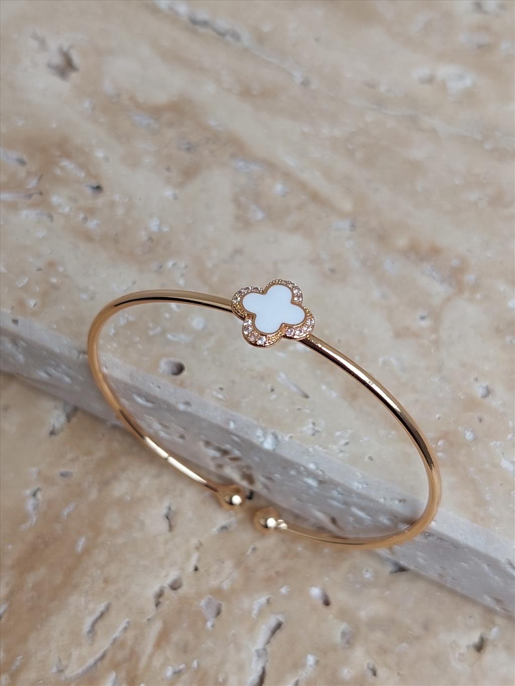 TASARIM ÖZEL SERİ Gold Beyaz Yonca Baby Bileklik