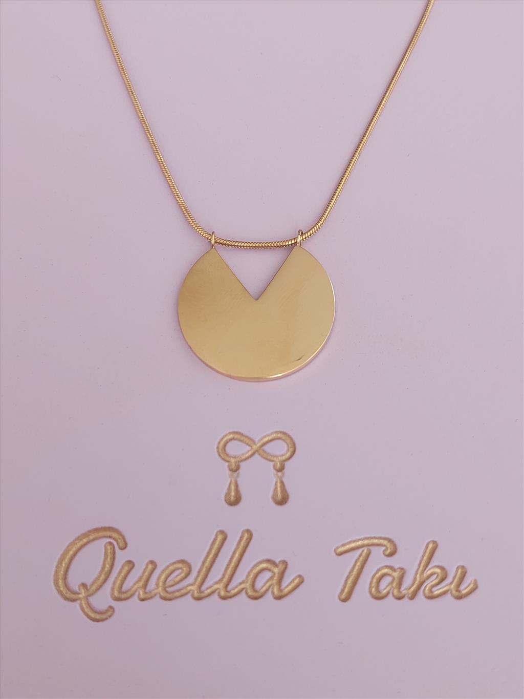 ÇELİK Uzun Kesik Daire Gold Kolye(Uzunluk 60-65 cm)