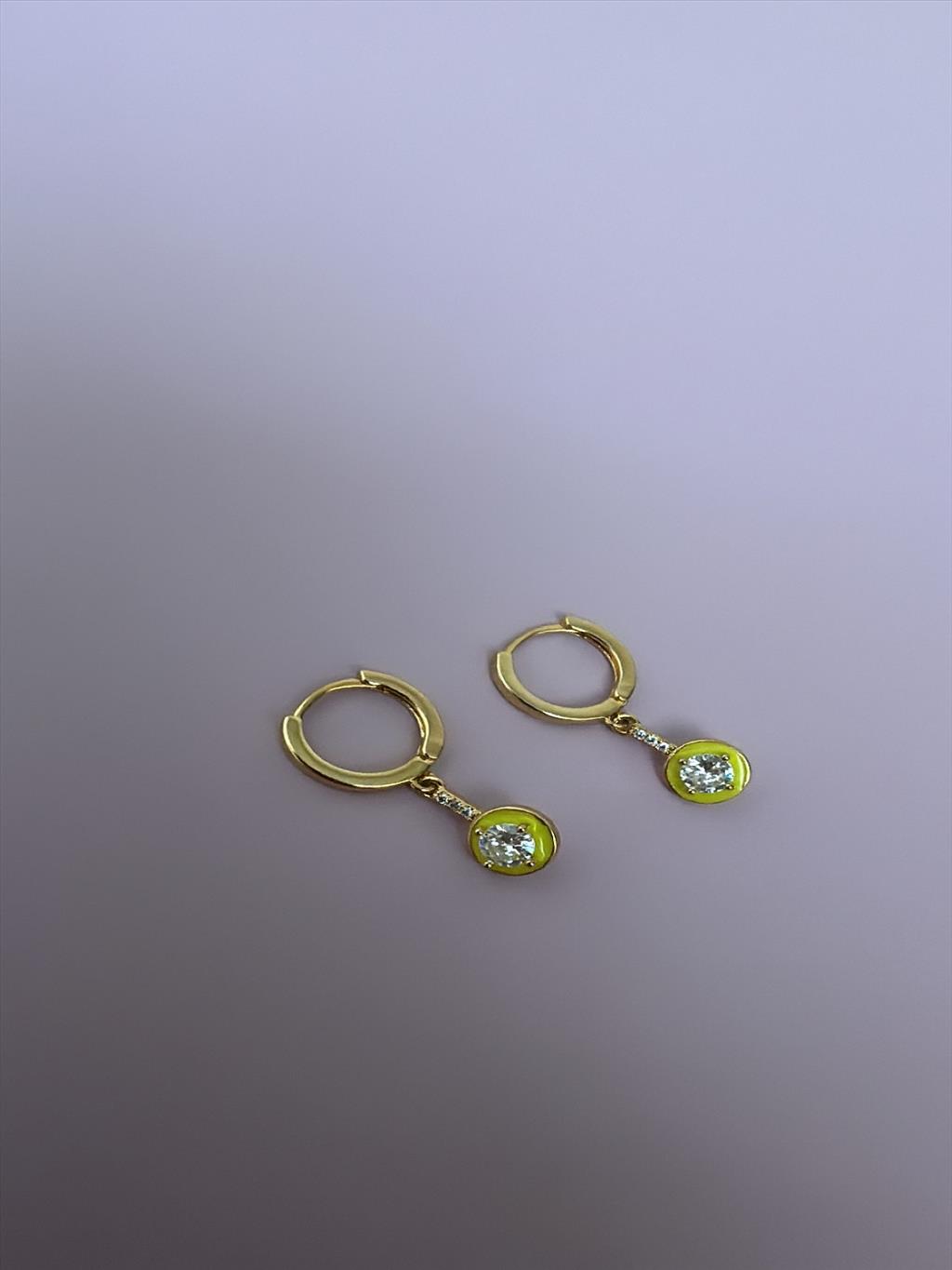 925 S Silver Post Zirkon Sarı Gold Küpe