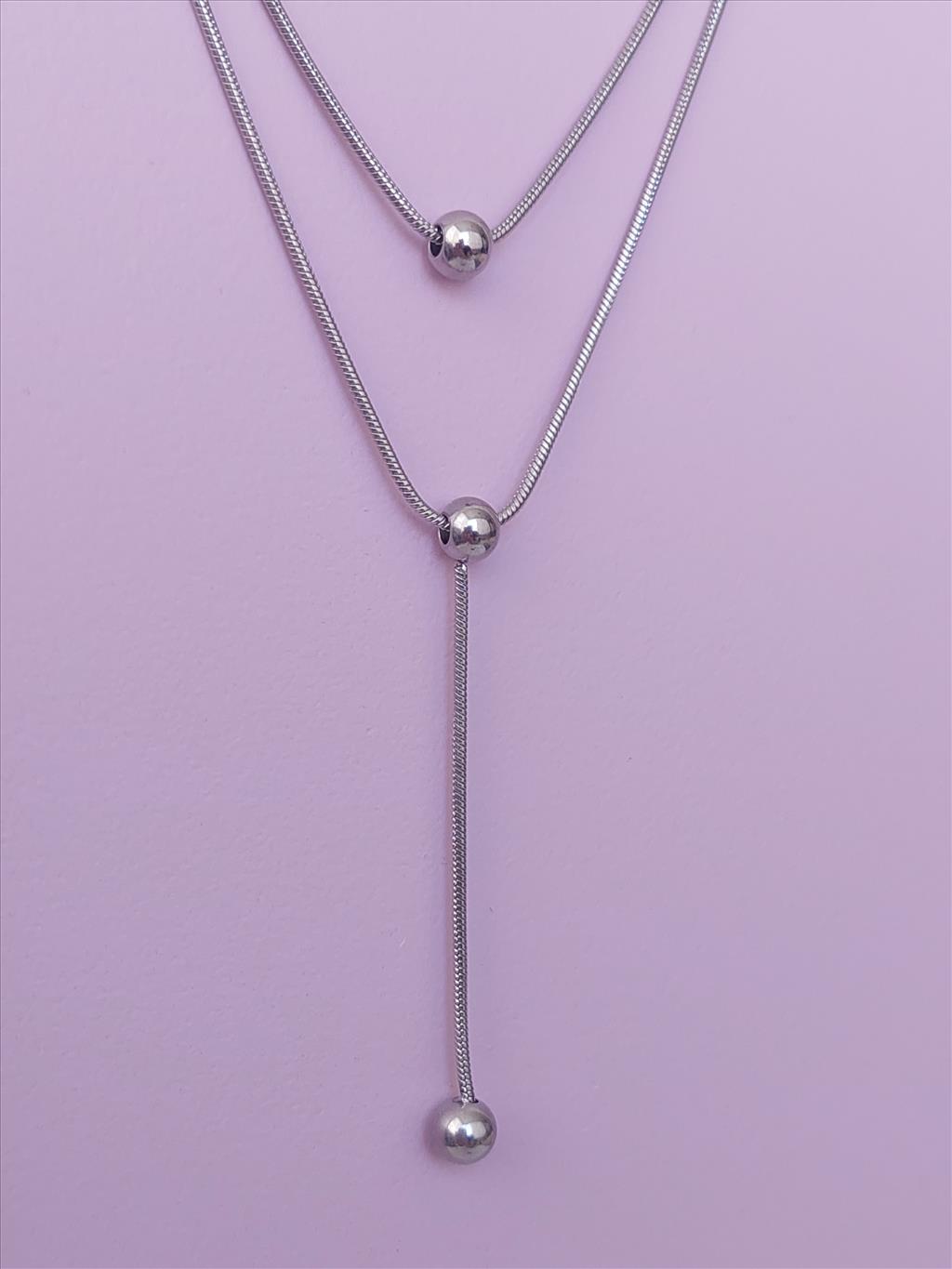 ÇELİK 2'li Top Sallantılı Silver Kolye 