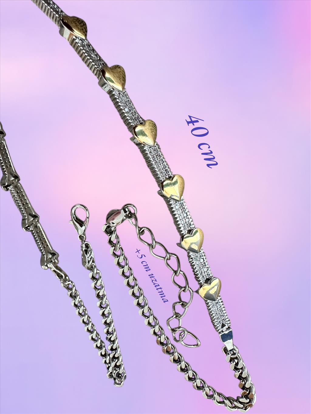 ÖZEL SERİ ÇELİK KAPLAMA Gold Kalp Sıralı Silver Choker  Kolye+i