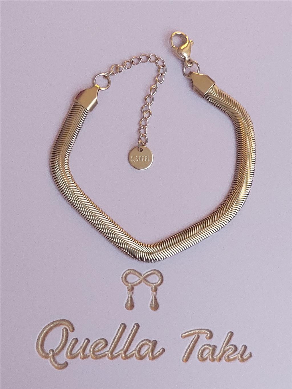 ÇELİK Kalın Yassı Gold Bileklik (Kalınlık: 5mm / Uzunluk: 16-21cm)