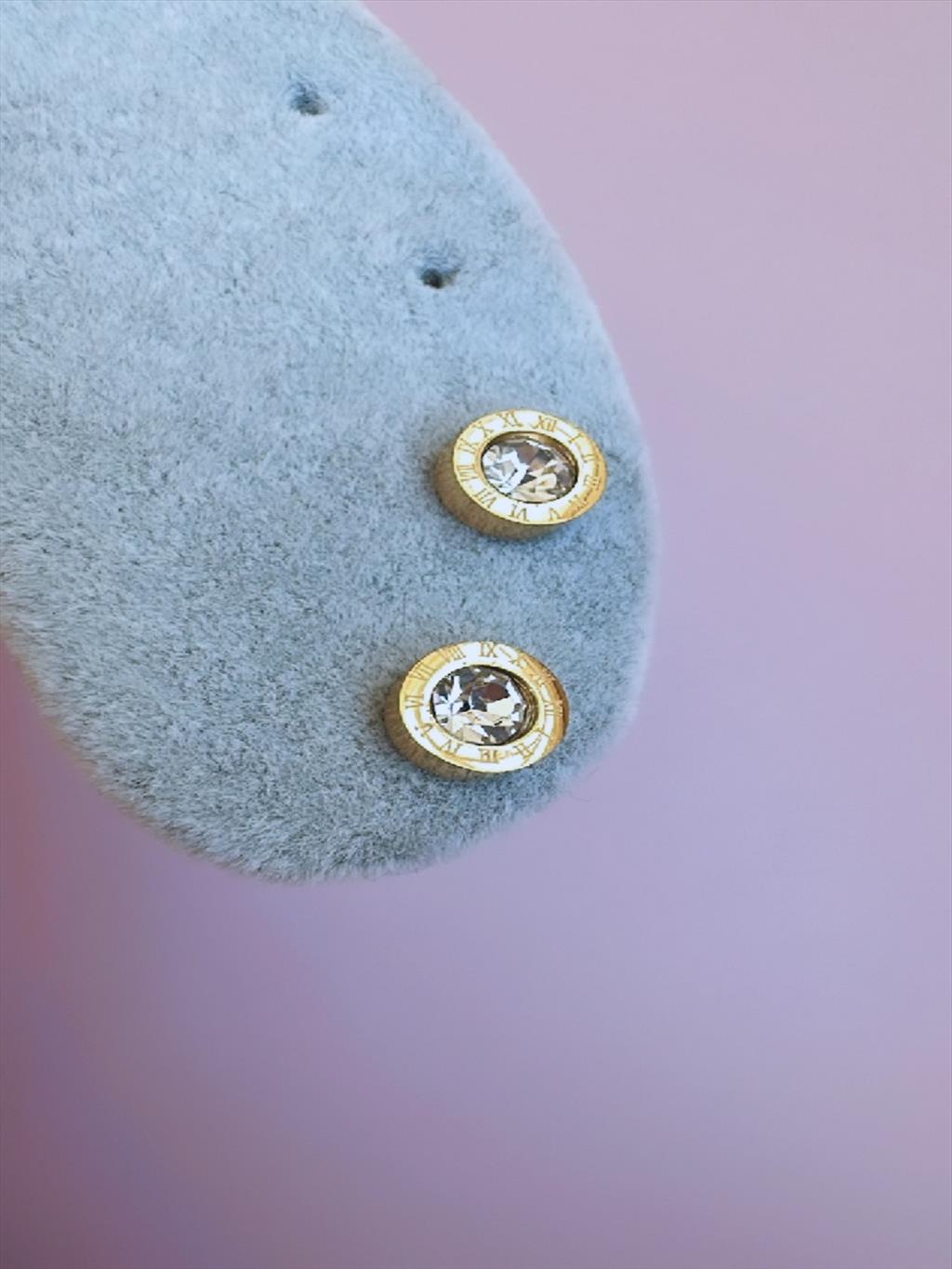 ÇELİK Mini Zirkon Roma Rakam Gold Küpe
