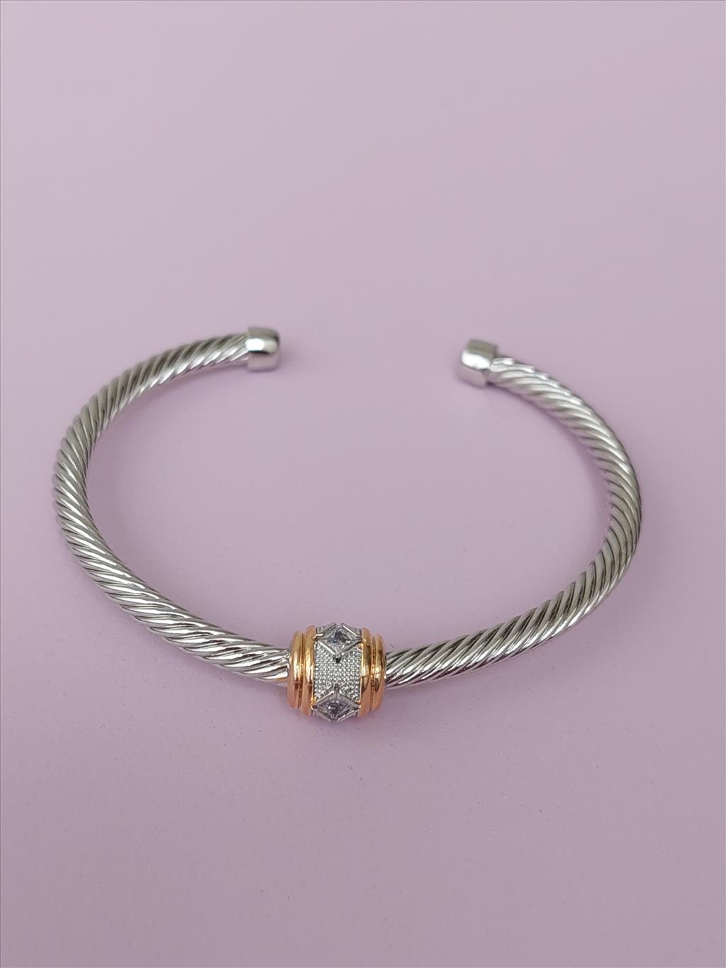 ÖZEL SERİ Zirkon Taş Topçuk Silver-Gold Bileklik (Ayarlanabilir)+i