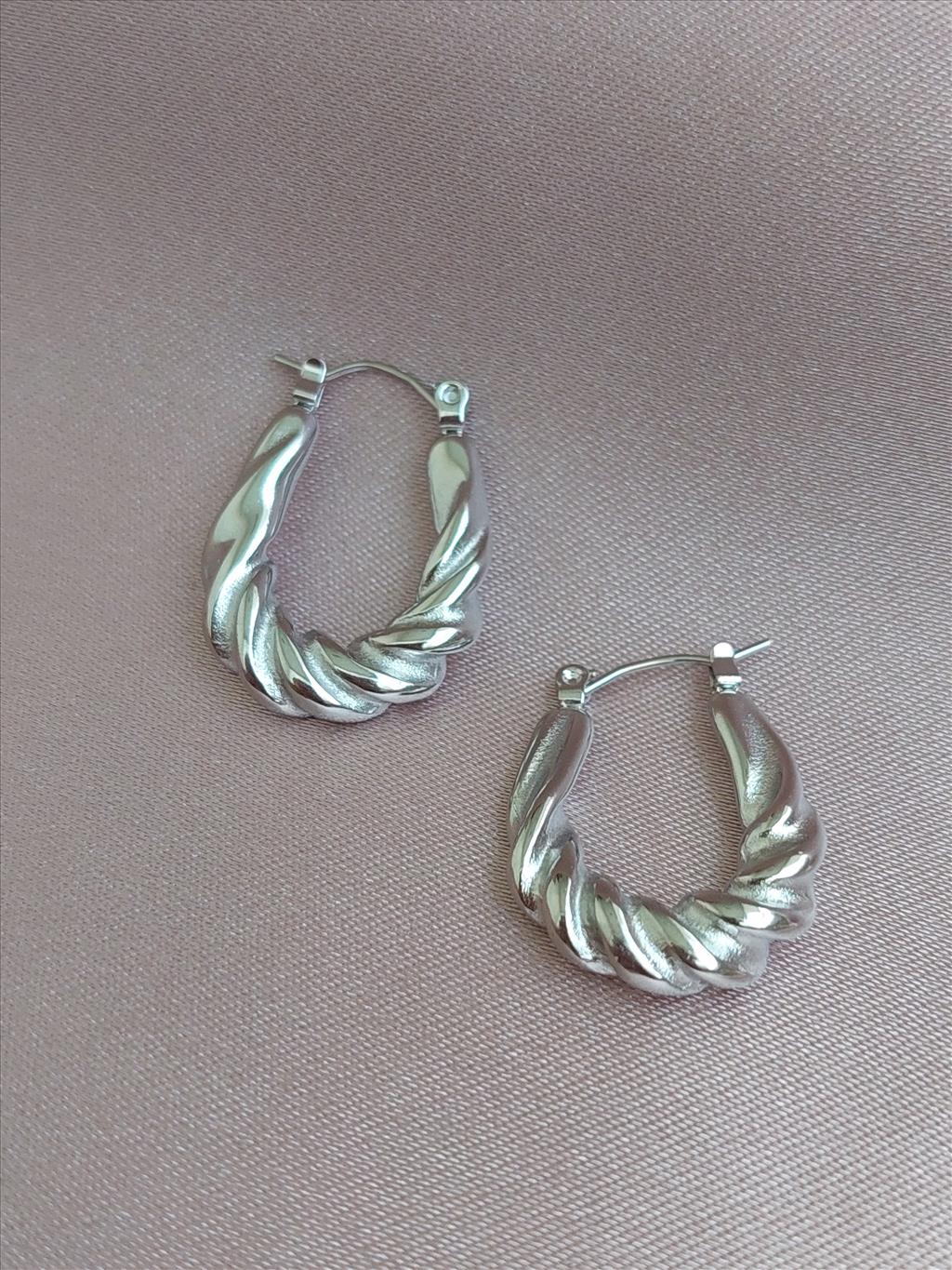 ÇELİK Oval Burgu Silver Küpe+i