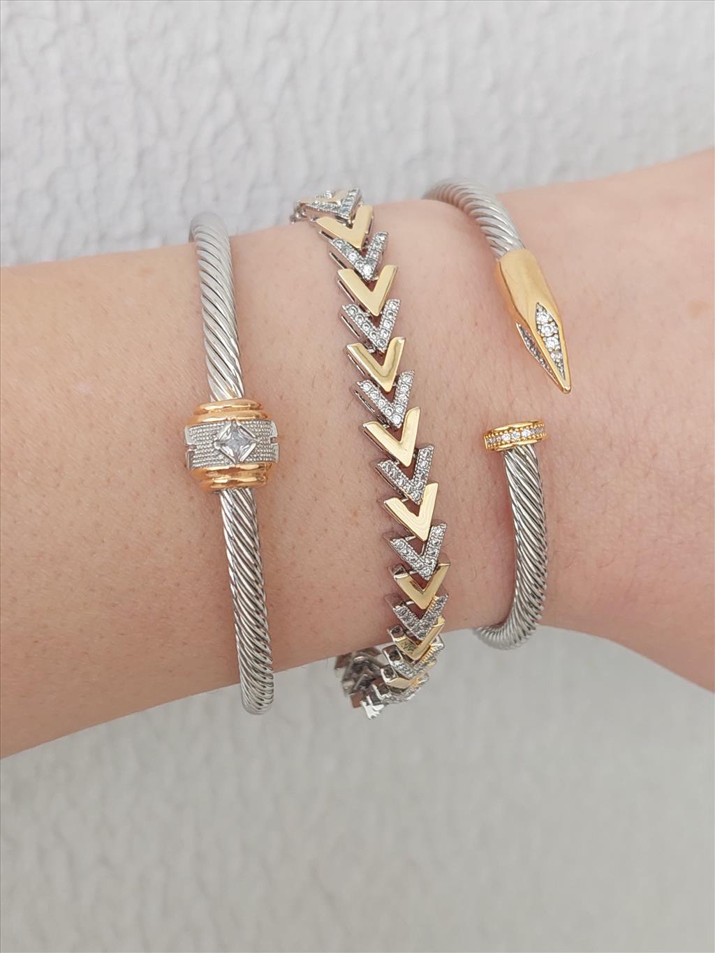 ÖZEL SERİ Zirkon Taş Topçuk Silver-Gold Bileklik (Ayarlanabilir)