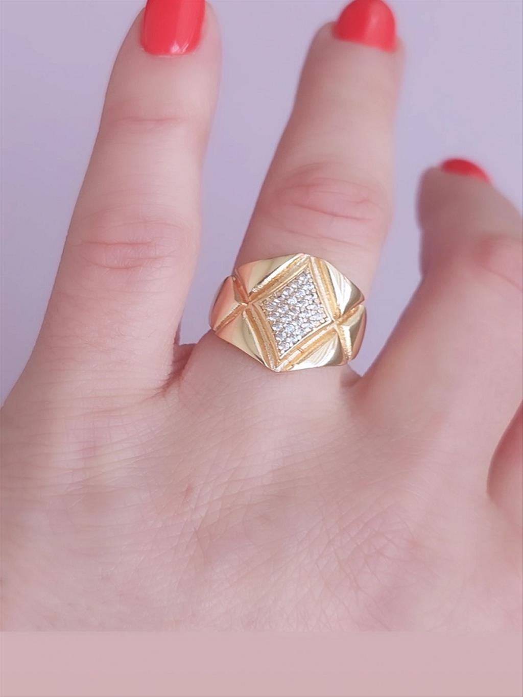 TASARIM 14 Ayar Gold Kaplama Zirkon Model Yüzük (Size: 6-7 uyumlu)+i