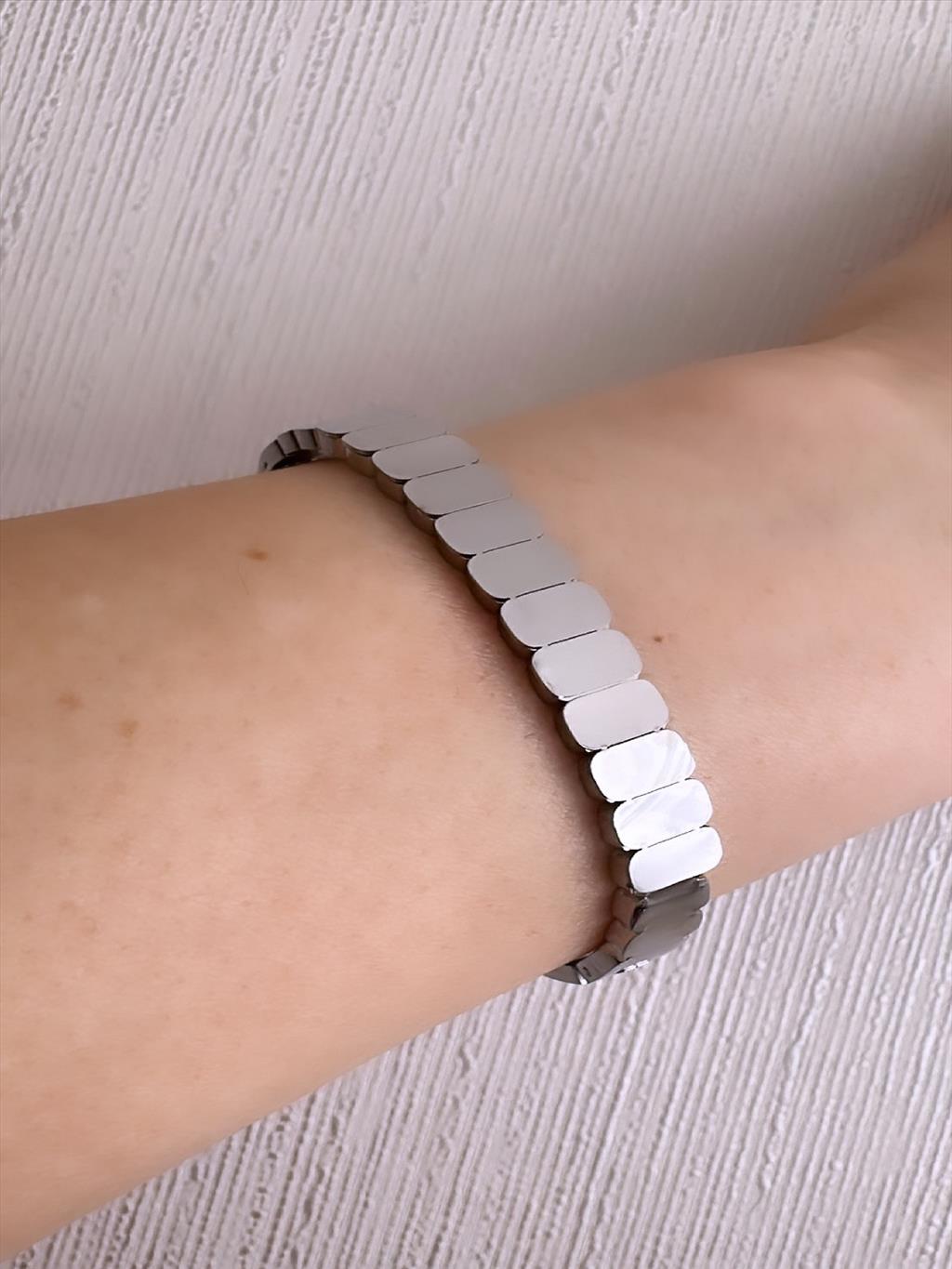 ÇELİK Ayna Küp Desen Silver Kelepçe Bileklik (Çap: 6 cm)+i