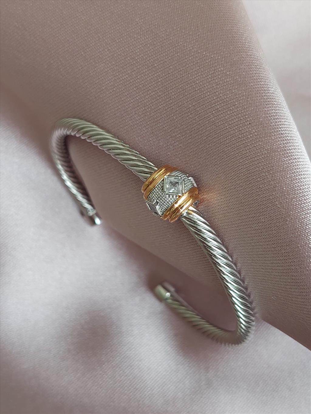 ÖZEL SERİ Zirkon Taş Topçuk Silver-Gold Bileklik (Ayarlanabilir)+i