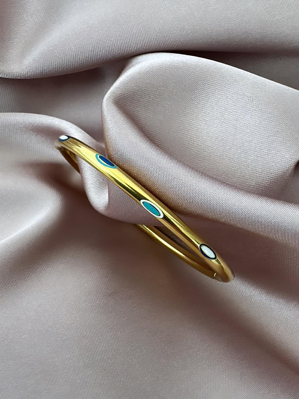 ÇELİK ince Nazar Desen Gold Kelepçe Bileklik (Çap: 6cm. Çevresi: 19cm)