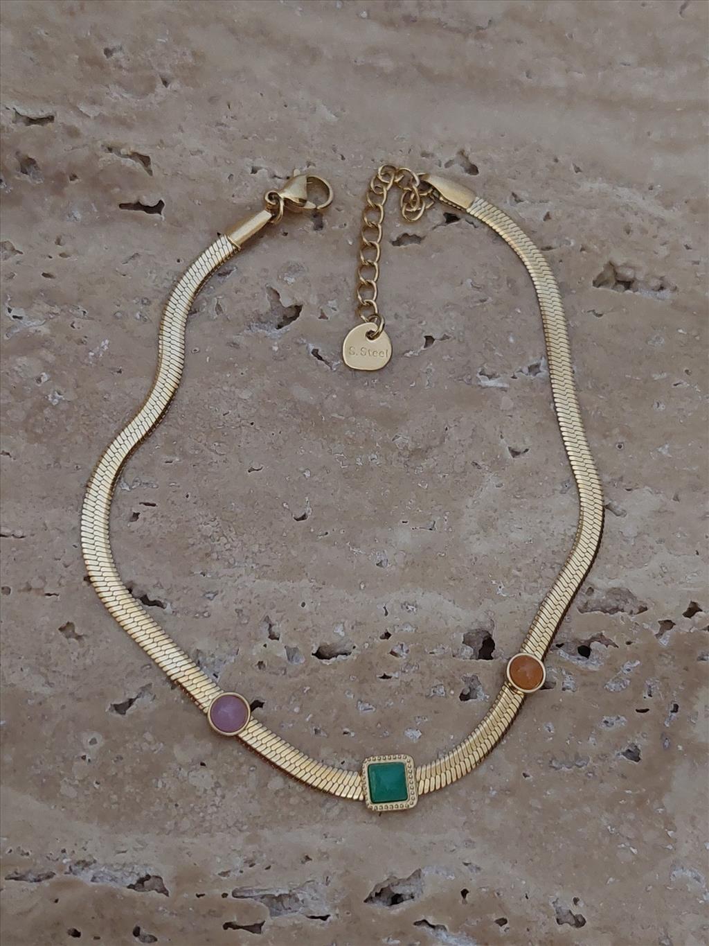 ÇELİK Renkli Doğal Taş İtalyan Gold Halhal (21-26 cm)+i