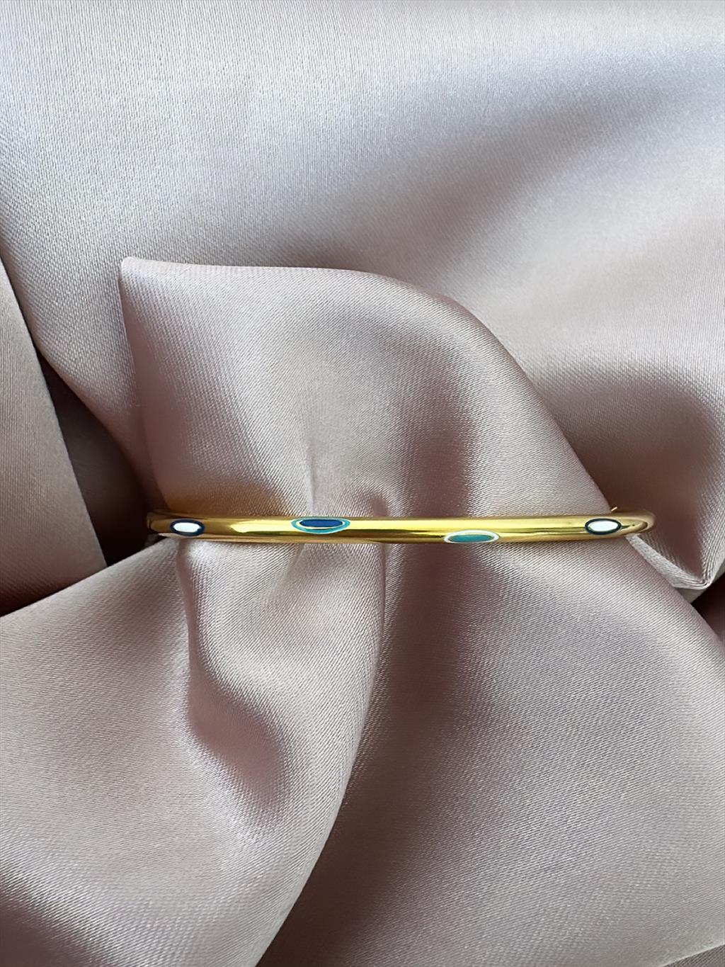 ÇELİK ince Nazar Desen Gold Kelepçe Bileklik (Çap: 6cm. Çevresi: 19cm)+i